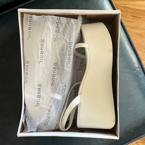 Bamboo platform white sandals